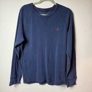 American Eagle Thermal Shirt Men Vintage Fit SZ XL Blue Grunge Warm Layer